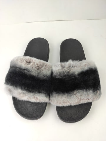 Fur slides, fur slippers, rabbit fur slides, fluffy slides